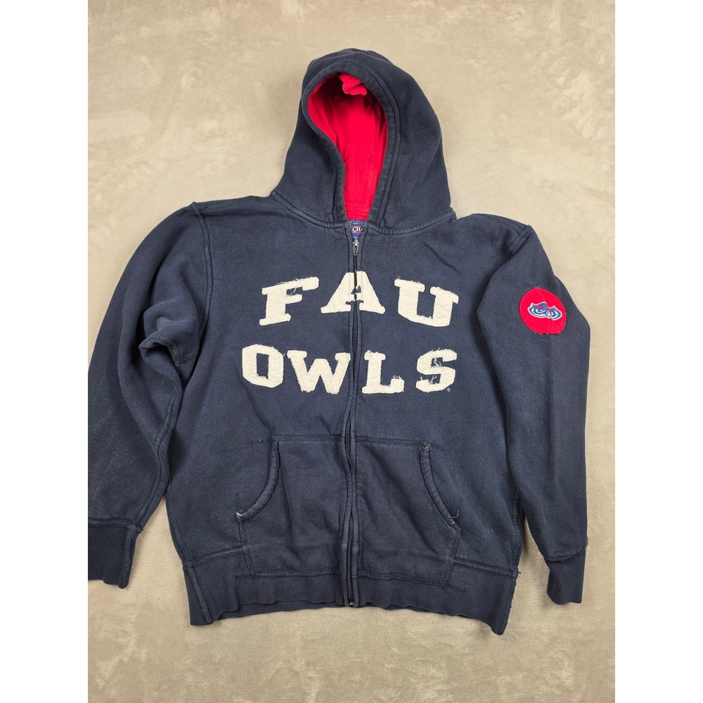Vintage Champs FAU Owls Zip Up Hoodie Mens M Blue Spellout Sweatshirt Y2K
